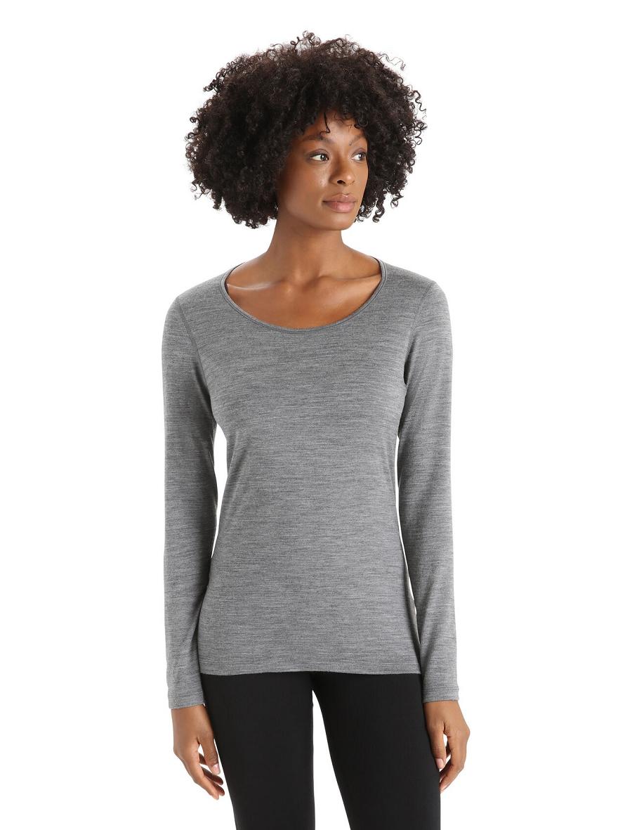 Une pièce Icebreaker Merino 200 Oasis Long Sleeve Scoop Neck Thermal Top Femme Grise | FR 1774PJJQ